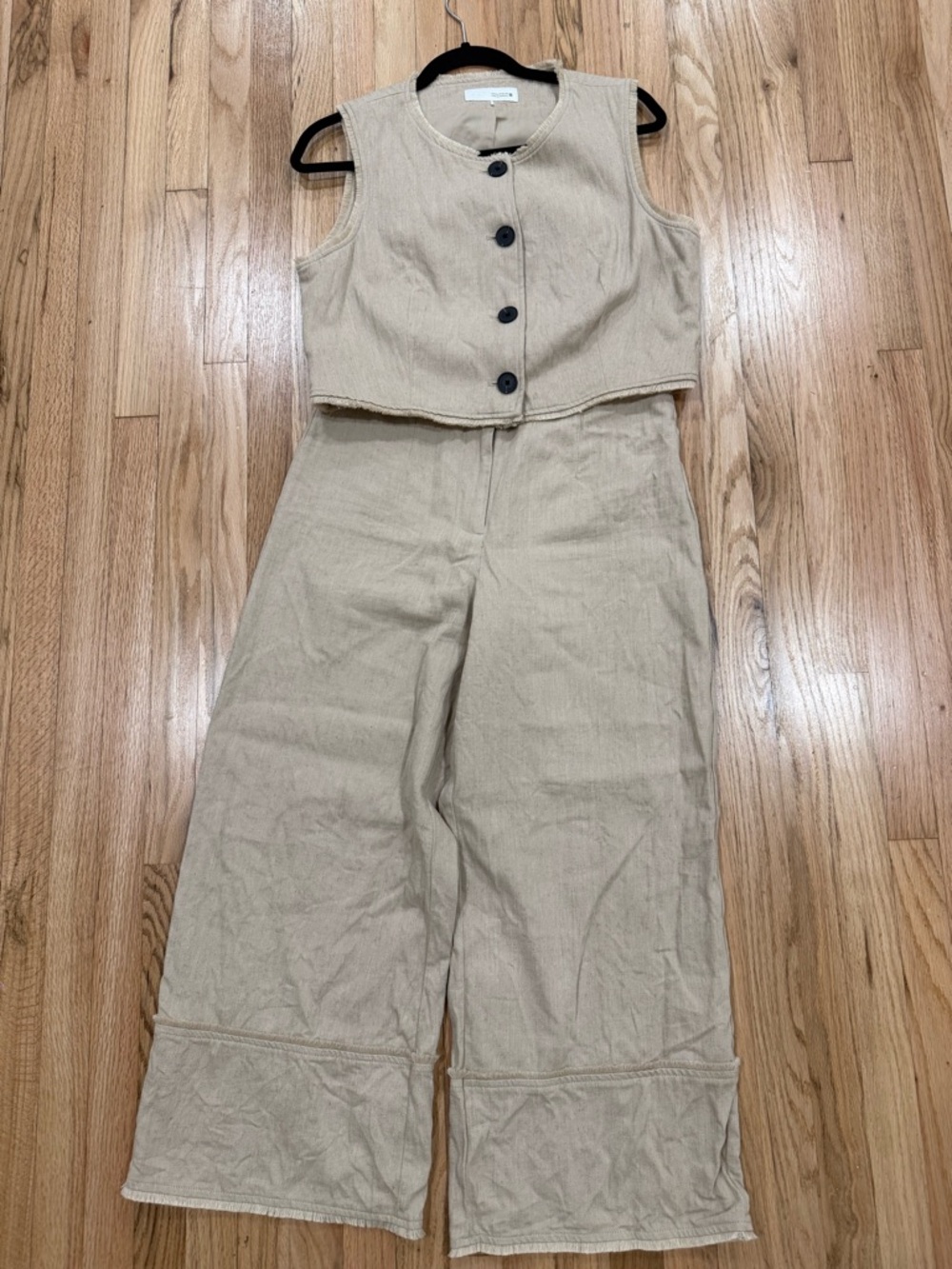Zara linen frayed rustic vest and pants set